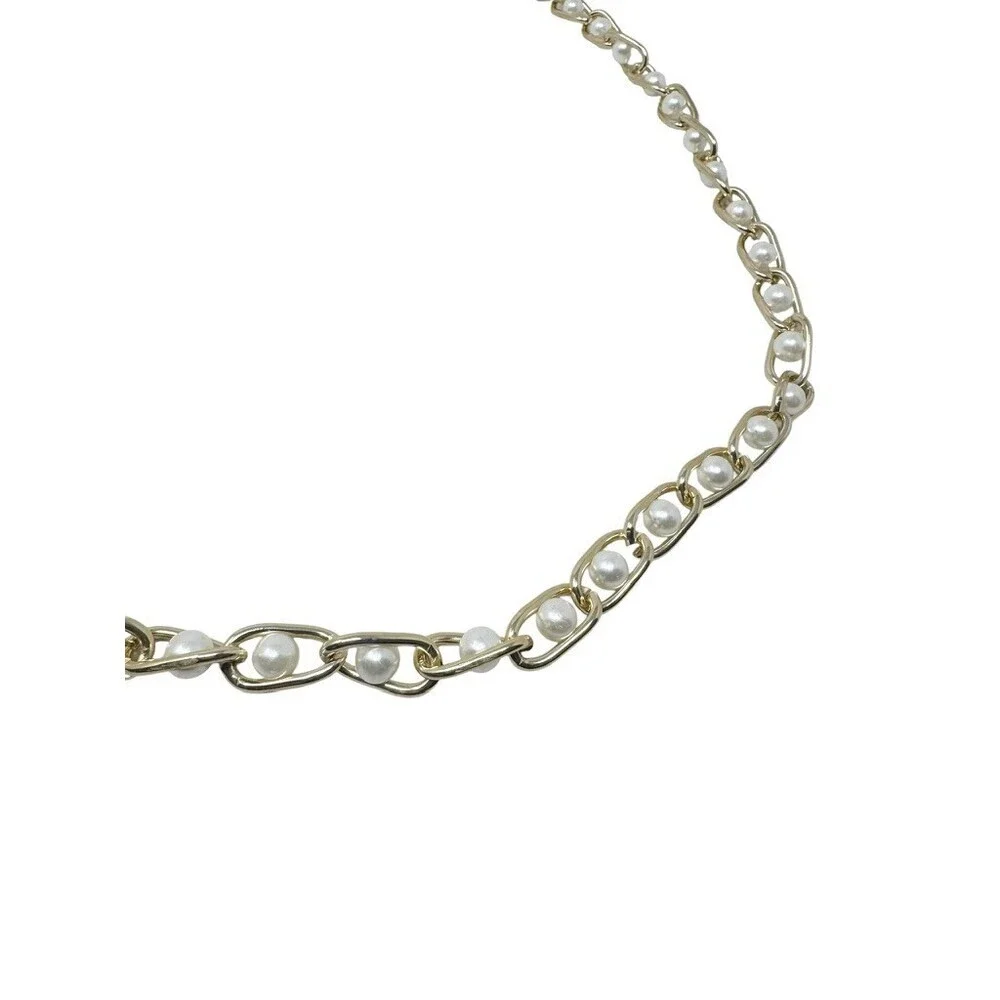 Y2K Vintage Gold Pearl Chain Link Belt – Dainty Oval Mariner Style Adjustable